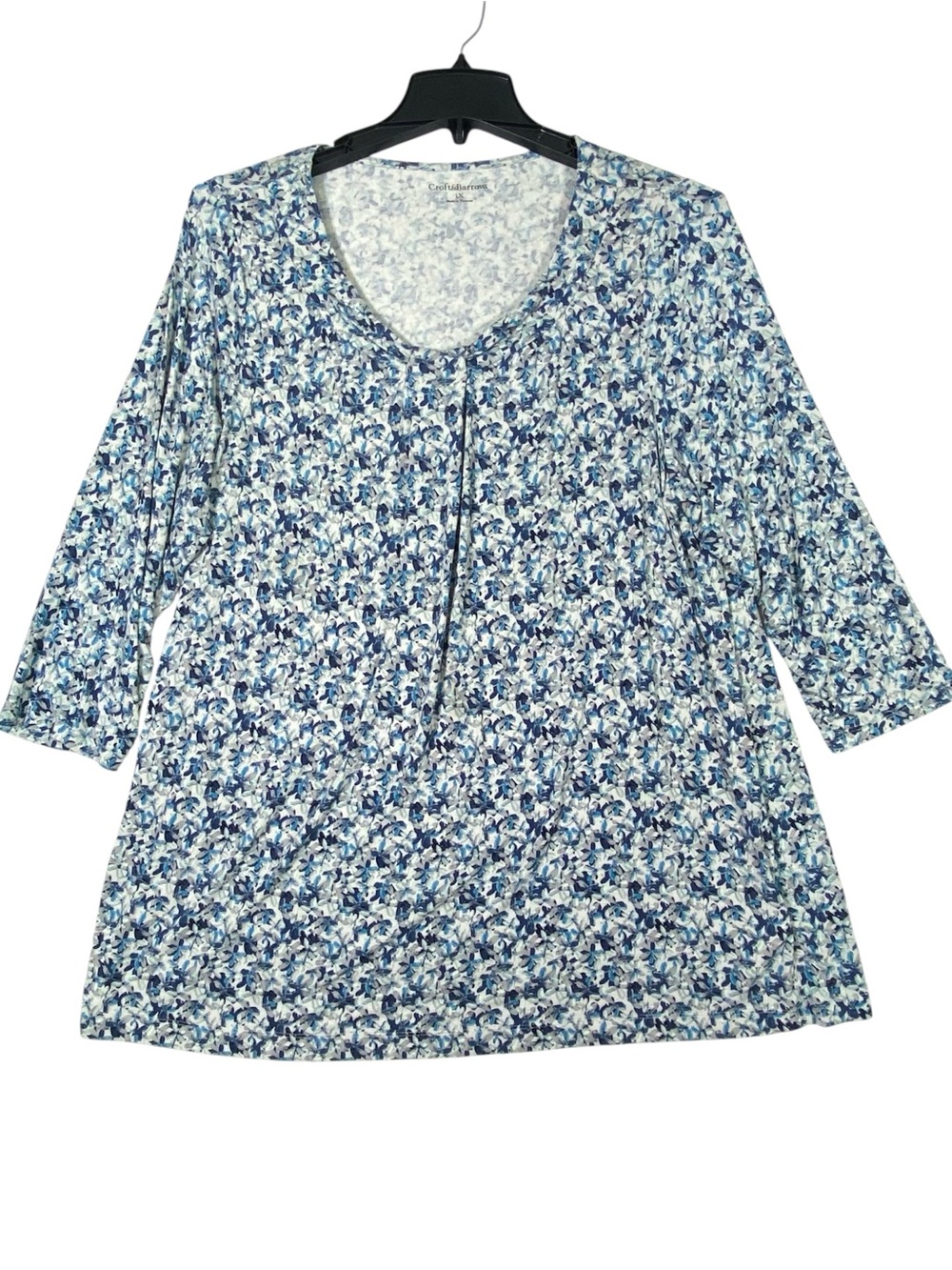 Croft & Barrow Ditsy Floral Tunic Blouse Women's 1X Blue 3/4 Sleeve Casual